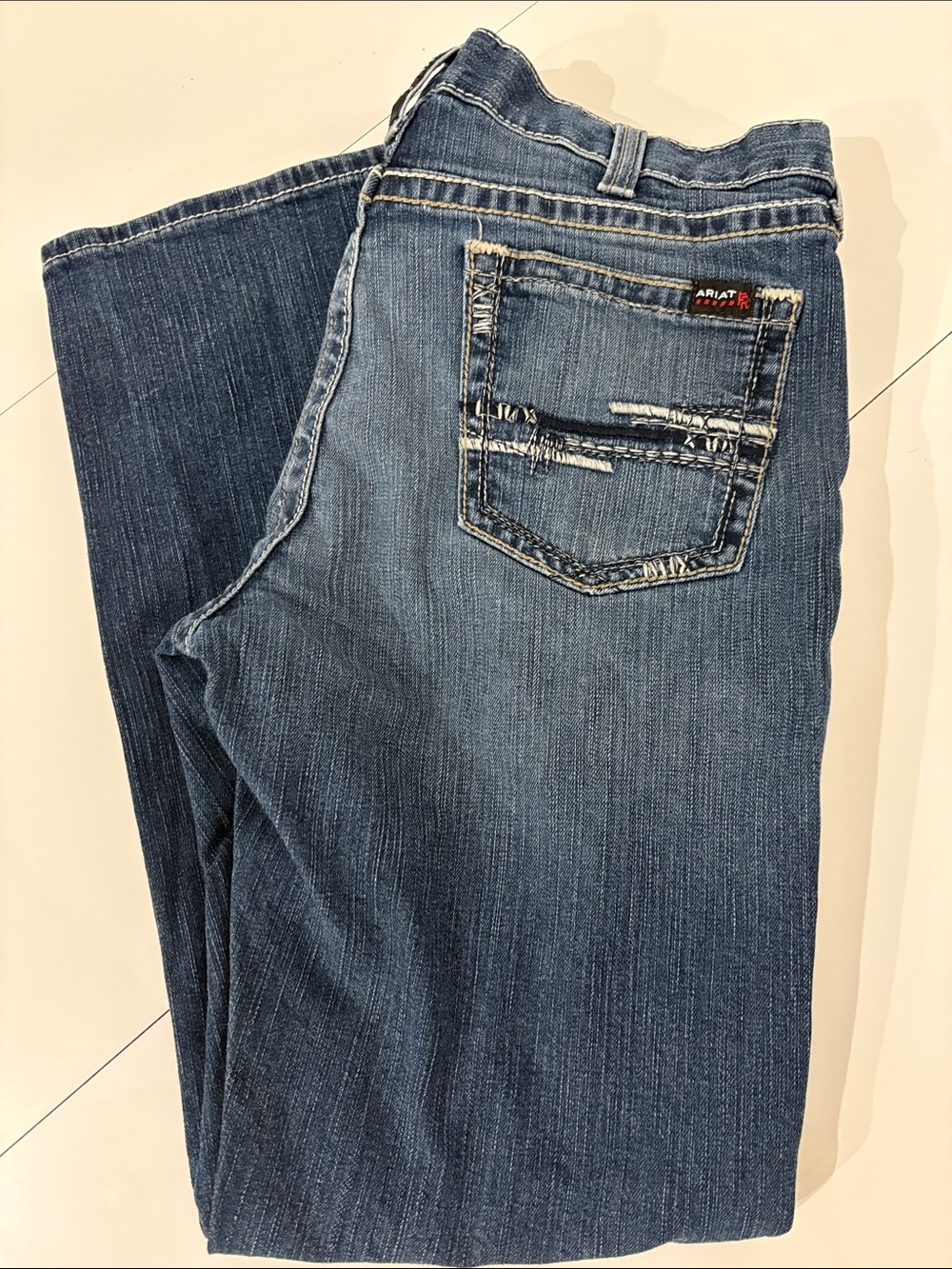 Ariat FR Dark Blue Distressed Denim Jeans